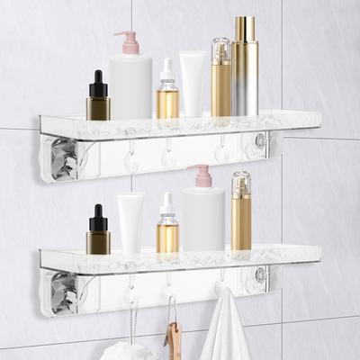 Badezimmerregal Ohne Bohren Wandmontage Transparent Duschregal mit Saugnapf & Haken für Badezimmer Waschküche Organizer Regal