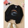 European Sizes Crew Neck Fashion Sweatshirt with Swordfish Jumping Over Ocean Waves, Autumn Winter Long-Sleeved Top for Young Girls.