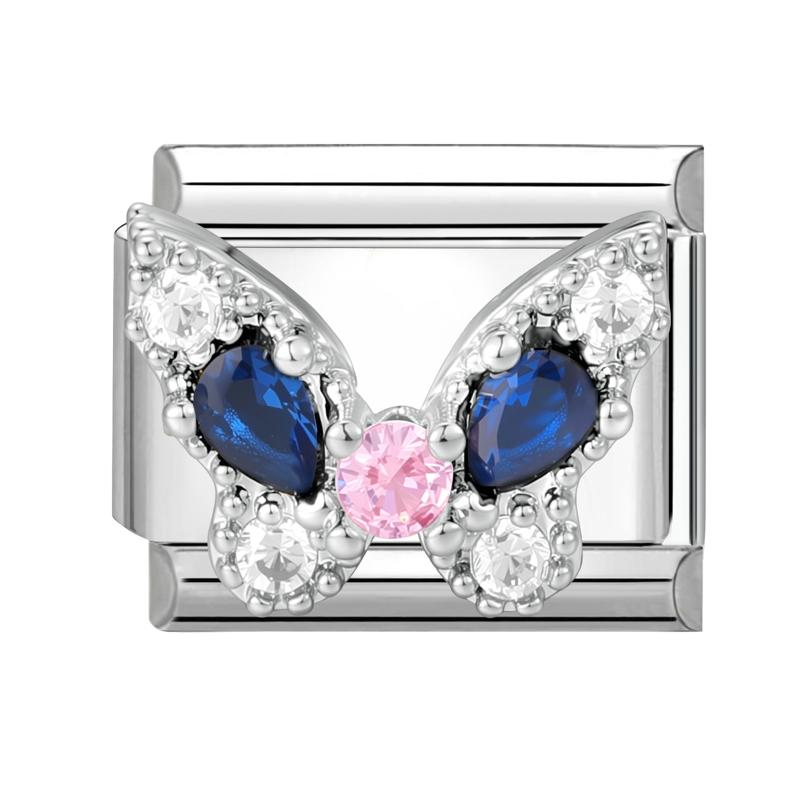 Shiny Y2K Zircon Butterfly Leaf Moon Cat Flower Fish Italian Charm Links Fit 9mm Stainless Steel Bracelet Women DIY Making Gifts