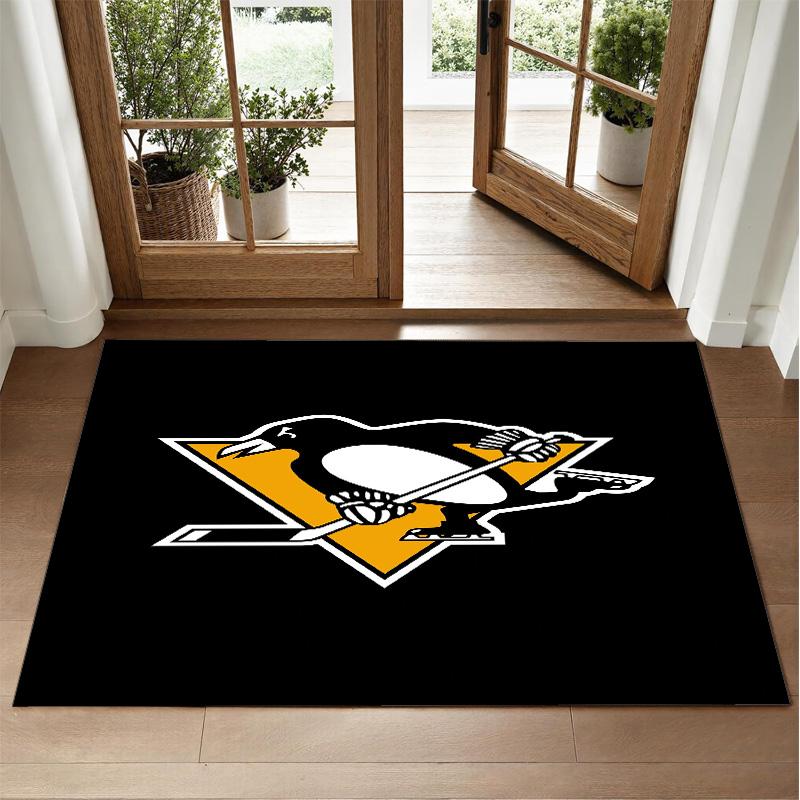 Pittsburgh Penguins Design Crystal Velvet Rug Soft Decorative Mat for Bedroom Entrance