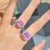 Elegant Open Ring Pink Diamond Women Ring Light Luxury Classic Pigeon Egg High Carbon Diamond Fashion Jewelry