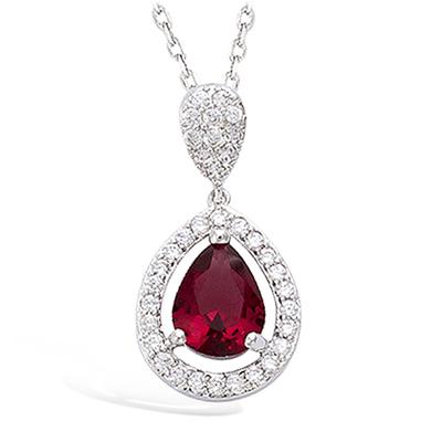 [N5360] - Silver Pendant 'Sissi' Silver-white Ruby ​​(rhodium-plated) - 25x13 Mm