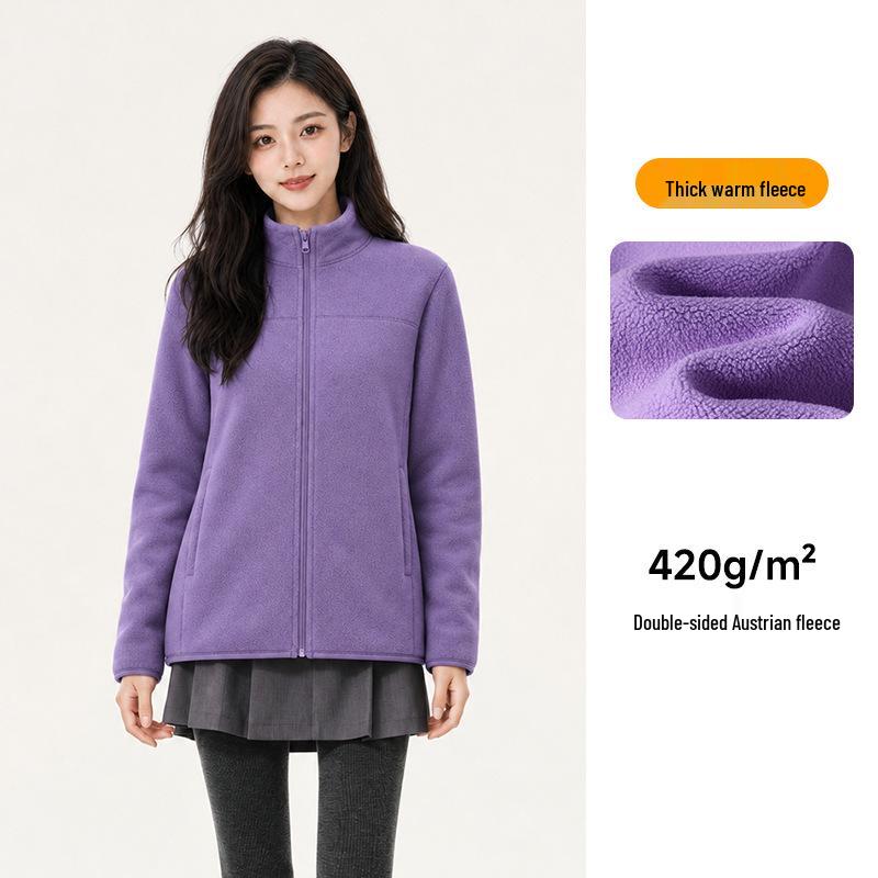 Women's Double-Sided Sherpa Fleece Windbreaker - Pink Autumn/Winter Jacket, Warm & Skin-Friendly