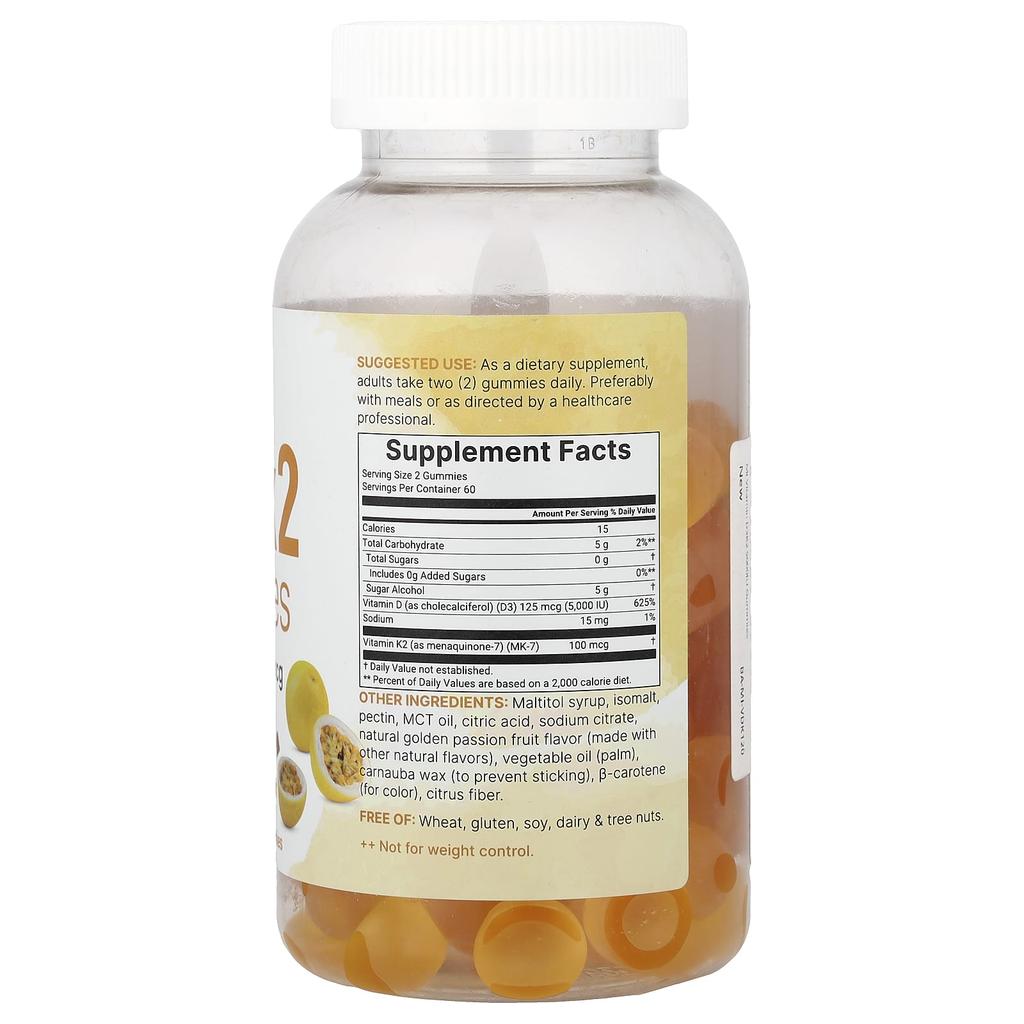 Micro Ingredients Vitamin D3 + K2 Gummy Jelly, Golden Passion Fruit, 120 Gummy Jelly Pieces