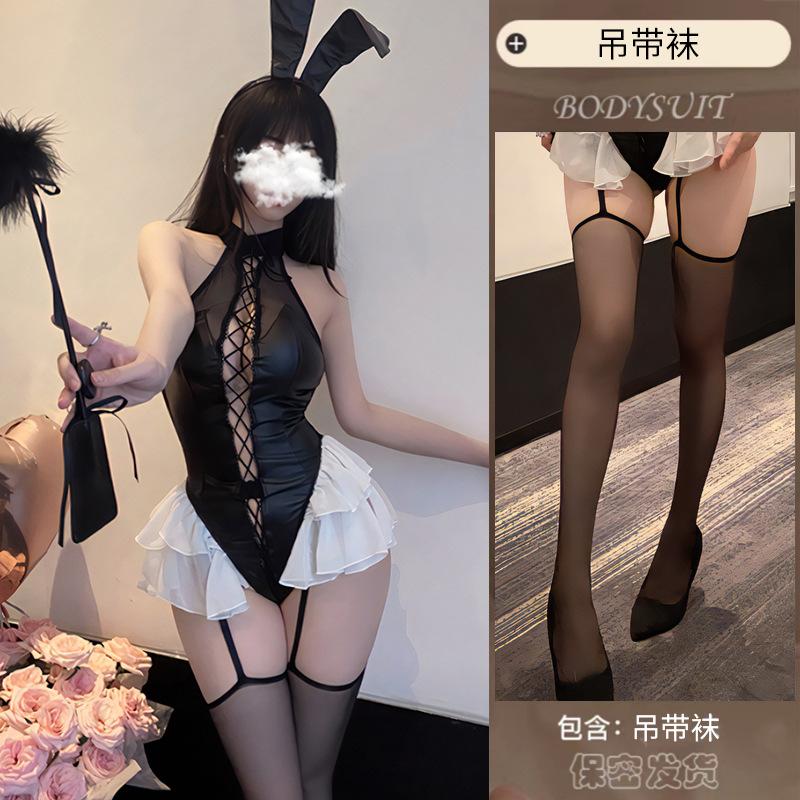 Man Lust Lingerie Patent Leather Bunny Cos Uniform Pure Lust Open Crotch Onesie Passion Seduction Cosplay