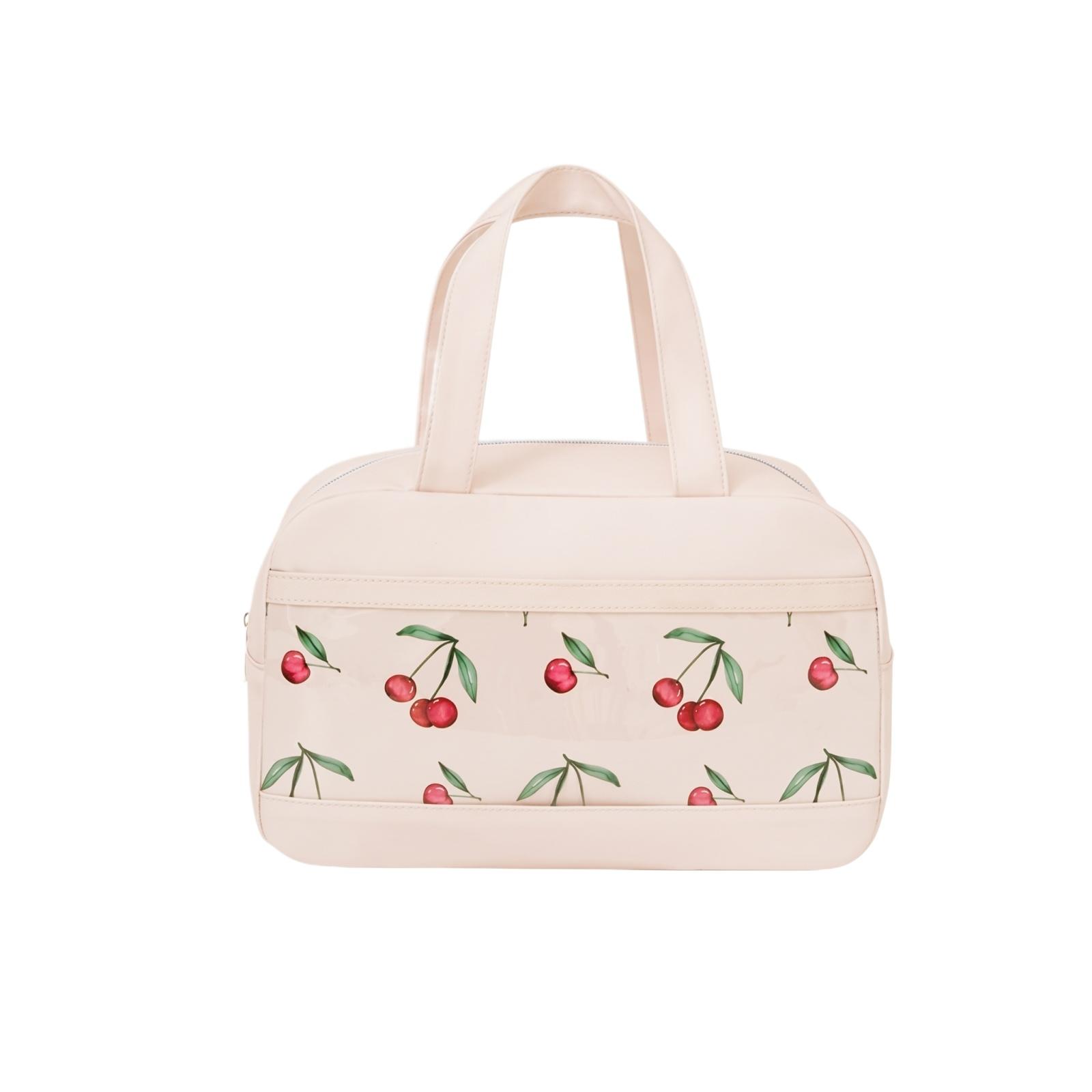 

Insulated Lunch Bag Portable Handheld Bento Box Carrier with Strawberry Pattern Clear Front Pocket and Double Handle for Students and Office one size рожевий