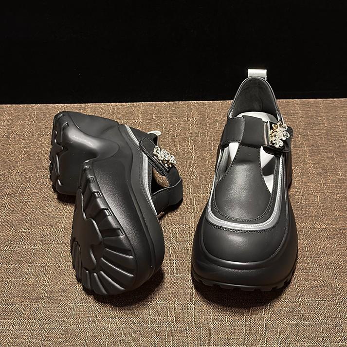 Soft Leather Thick Sole Heightening Leather Surface Single Shoes In the Autumn of 2025 New Breathable Slope Heel Casual Hollow White Shoes Women's Sh