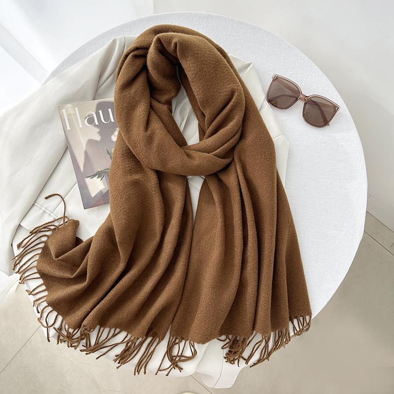 Scarf autumn and winter atmosphere solid color imitation cashmere women's temperament literary niche soft waxy warm fringed scarf shawl