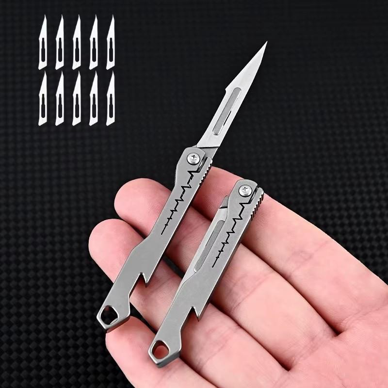Multi Style New Mini Titanium Alloy Folding Surgical Knife for Outdoor Camping, Portable EDC Knife with 10 Free Blades