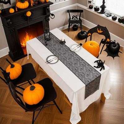 Cover Black Color Halloween Runner Long Length Lace Material Spider Web Runner Gothic Style Hollow Out Runner Home Decor
