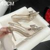 Fashion 2025 New High-Heeled Wedding Shoes Bride Shoes Thin Heel Pointed Toe Sandals Nightclub Rhine-Diamond Shoes Bow