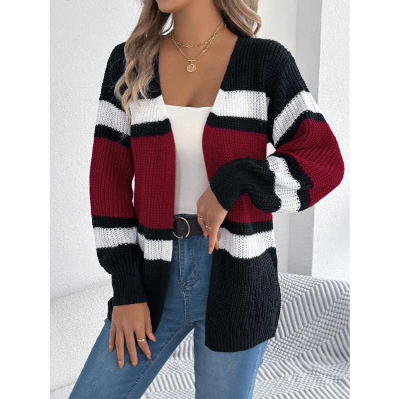 Women S Casual Striped Color Block Knit Cardigan Coat