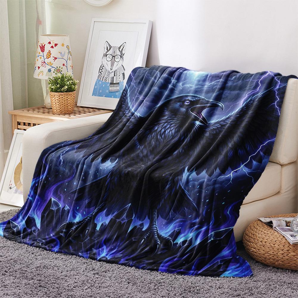 

1Pc Black Crow Print Flannel Blanket, High quality Comfortable for All Seasons, Home Decor, Warmth and Comfort, Perfect for Christmas Gifts 80cm x 120cm