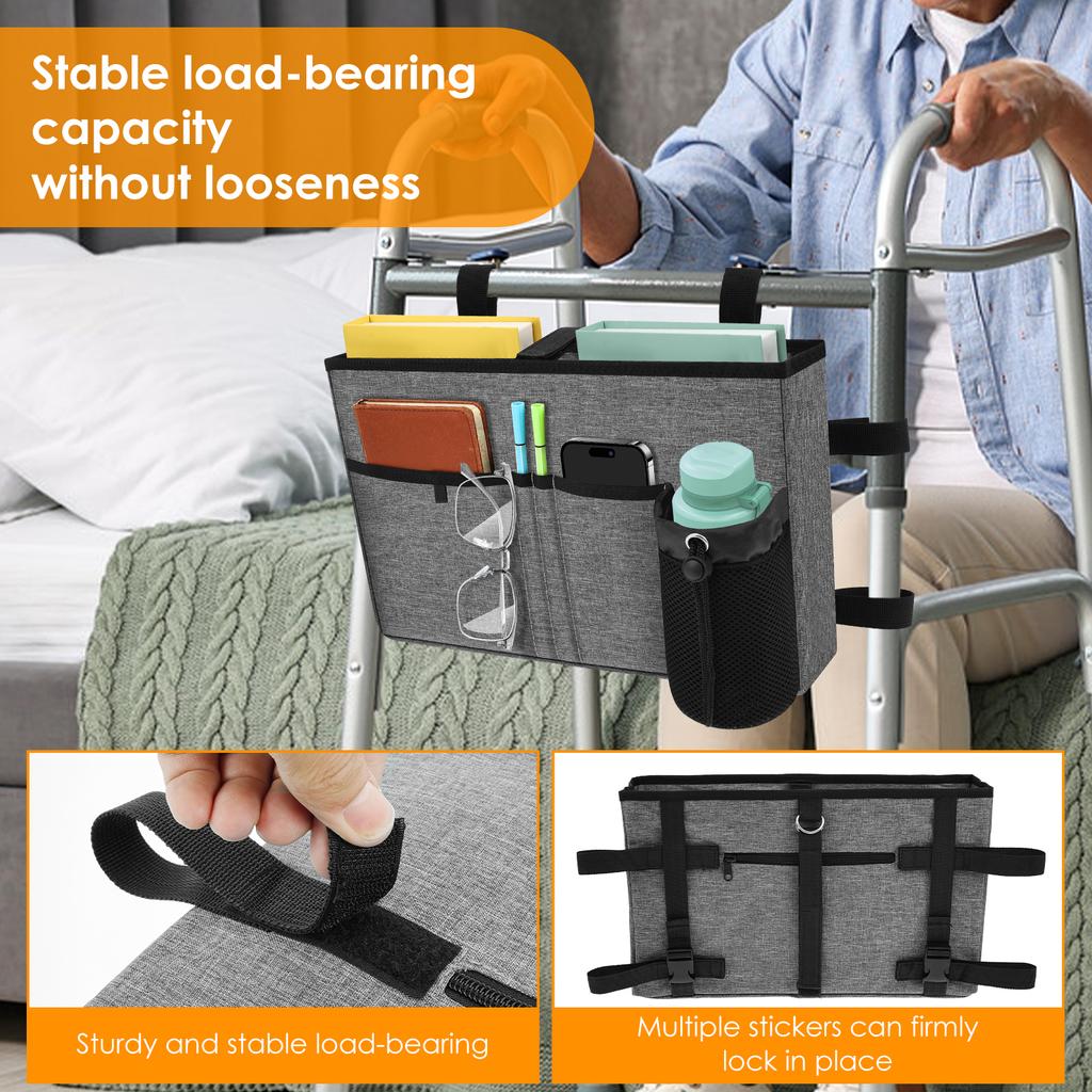Universal Walker Bag Large Capacity Walker Storage Bag with Cup Holder Compartmental Mobility Aid Storage Basket for Elderly