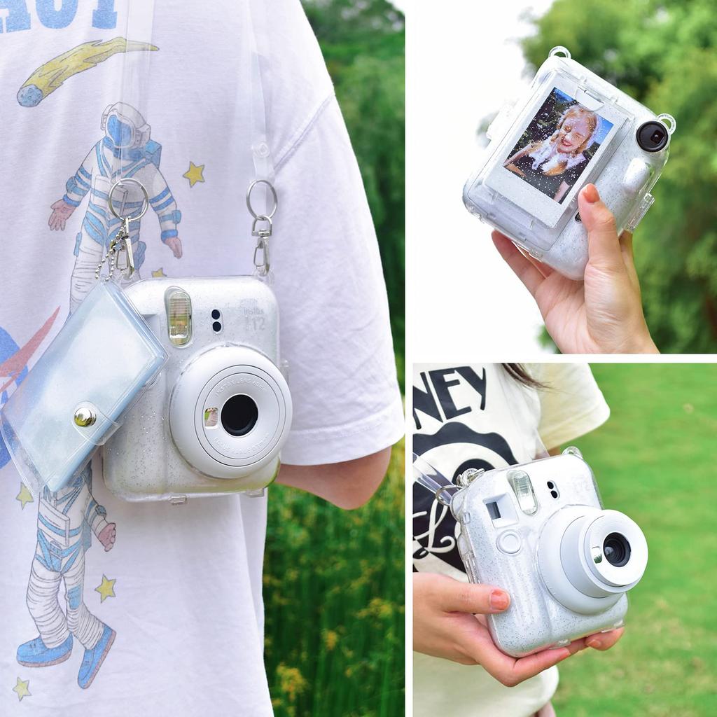Rieibi instax mini 12 Fujifilm instax 12 case clear instax mini 12 case transparent shining clear clear case with clear shoulder strap and album that