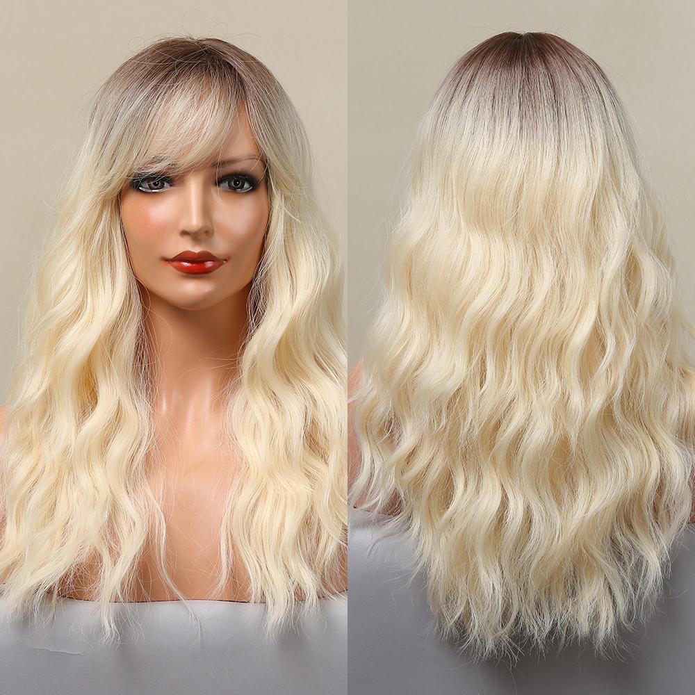 Brown To Blonde Synthetic Wigs for Women Medium Length Natural Wavy Wigs Heat Resistant Light Blonde Cosplay Wig