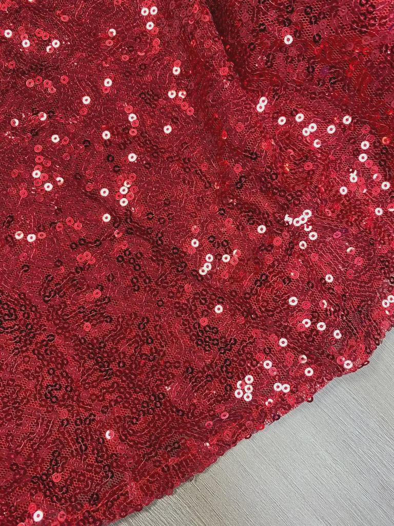 2025 Červené Třpytivé Šaty s Rybím Ocasem, Dlouhým Rukávem a Výstřihem do V pro Ženy