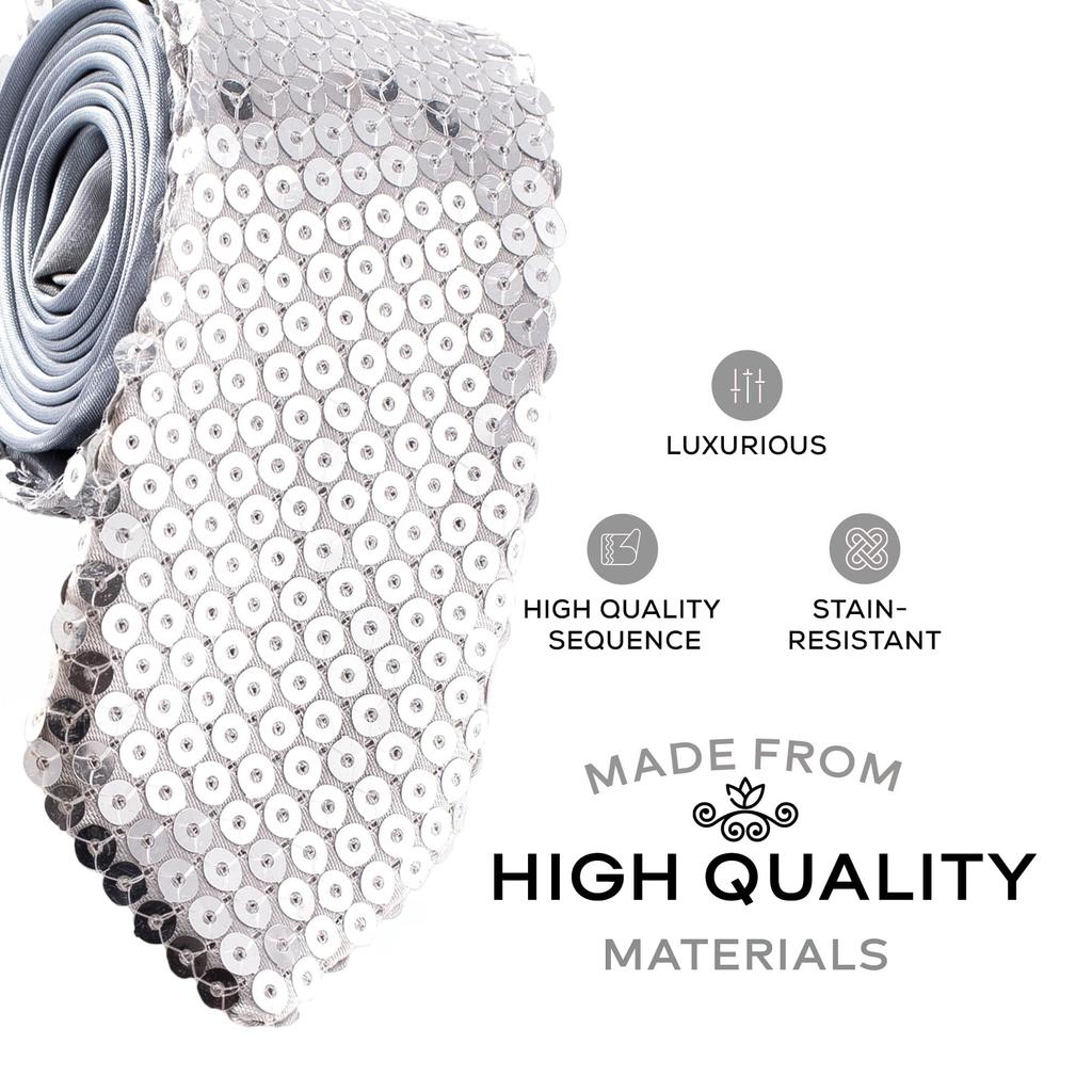 [Xiang Ru] Plain Necktie, Approx. 5cm Wide, Men's & Women's, Sequined, Sparkling, Party, Stage Performance, Stylish Gift, Magic Trick, Silver