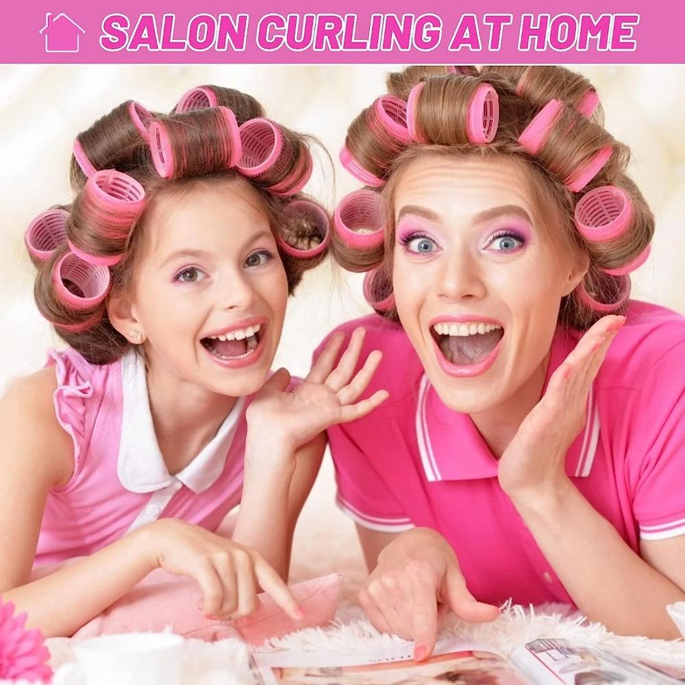 Giant curling wand roller set, 24 pieces, including 12 self-grip curling wands and 12 stainless steel duckbill clips (rose red)