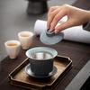 140ml Blue Stone Glaze Ceramic Gaiwan Vintage Sancai Bowl Japanese Style Tea Ceremony Bowl
