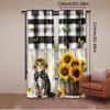 2Pcs Cute Country Cat Sunflower Curtains Rustic Wood Printed Curtains Suitable For Bedroom Bathroom Living Room Dining Room