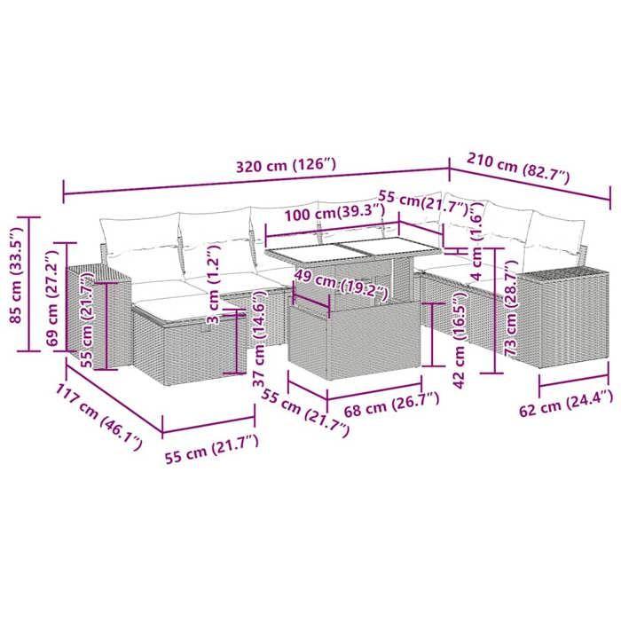 VidaXL Garden Lounge Set with Cushions 9pcs Brown Wicker Acacia, Outdoor Sofa Set, Garden Lounge, 3327961