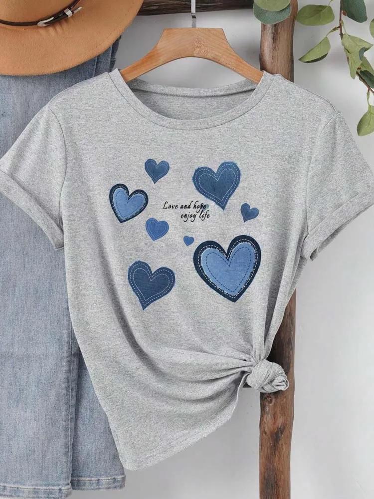 Women Cowboy Heart Print TShirt for Valentines Day Gifts Fashion Crew Neck Short Sleeve TShirt Casual Womens Clothing