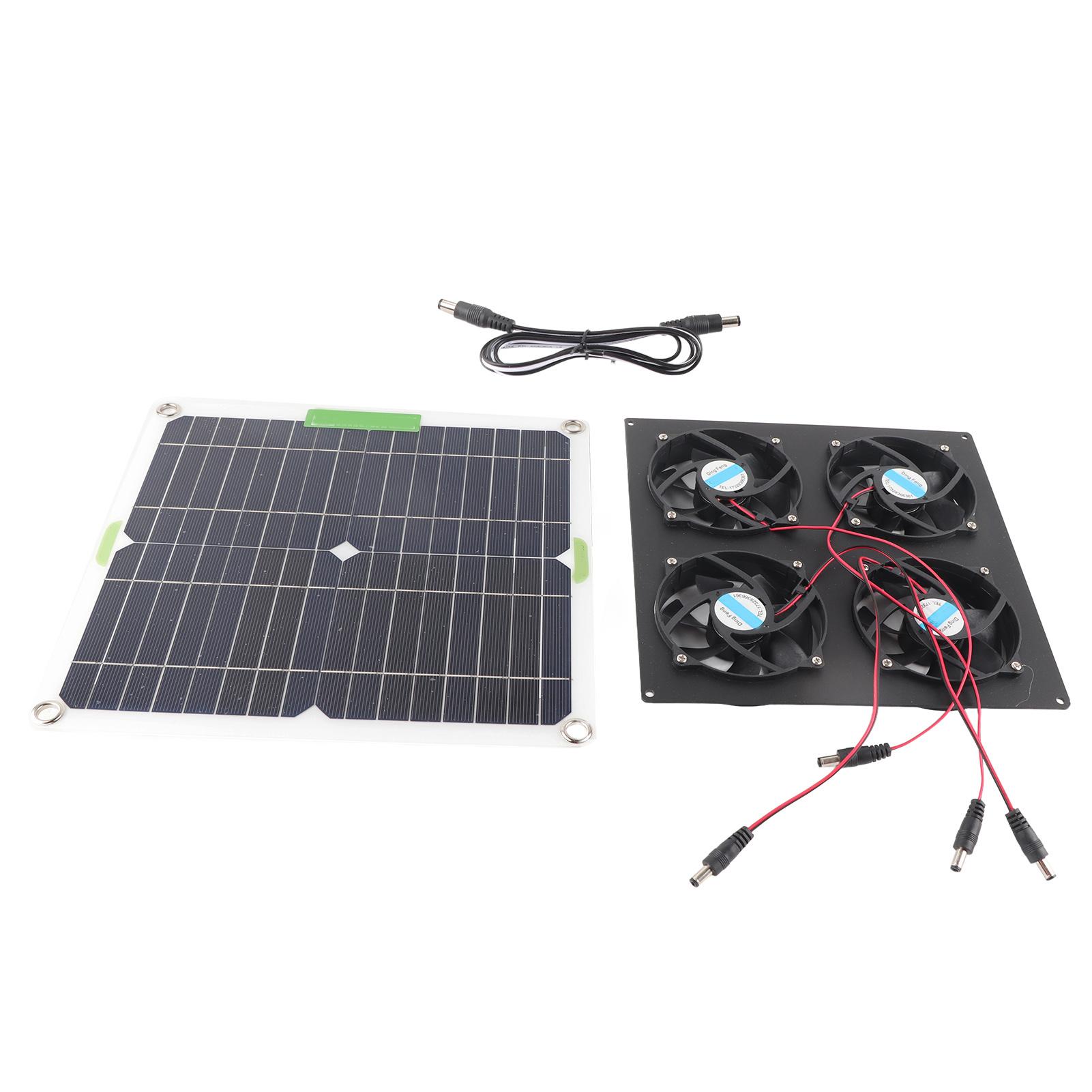 

Solar Panel Fan Kit Waterproof Monocrystalline Silicon Solar Fan 4 Ports Ventilator Exhaust Fan for Greenhouses