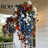 Red White Blue Flowers Patriotic Hanging Basket, Artificial for America's 250th Anniversary, UV Fade Resistant Outdoor Indoor Decor Flower Basket