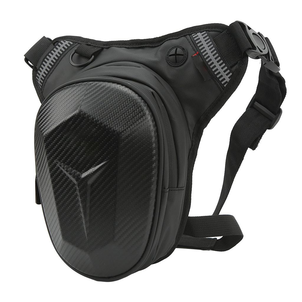 Motorcycle Drop Leg Bag with Reflective Strip Water Resistant Waist Pack for Outdoor Hiking Traveling Fishing Carbon Fiber Style