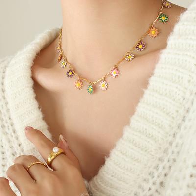 Nischen Design Bunter Blumen Tropfen Anhänger Nicht Verblassende Halskette, Personalisierter Pastoraler Herbst Und Winter Schmuck