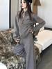 Autumn & Winter Korean-Style Thick Cardigan & Wide-Leg Pants Knit Two-Piece Set
