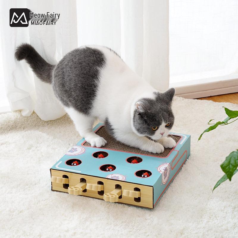 Five-Hole Cat Scratcher & Teaser with Corrugated Paper for Claw Grinding
