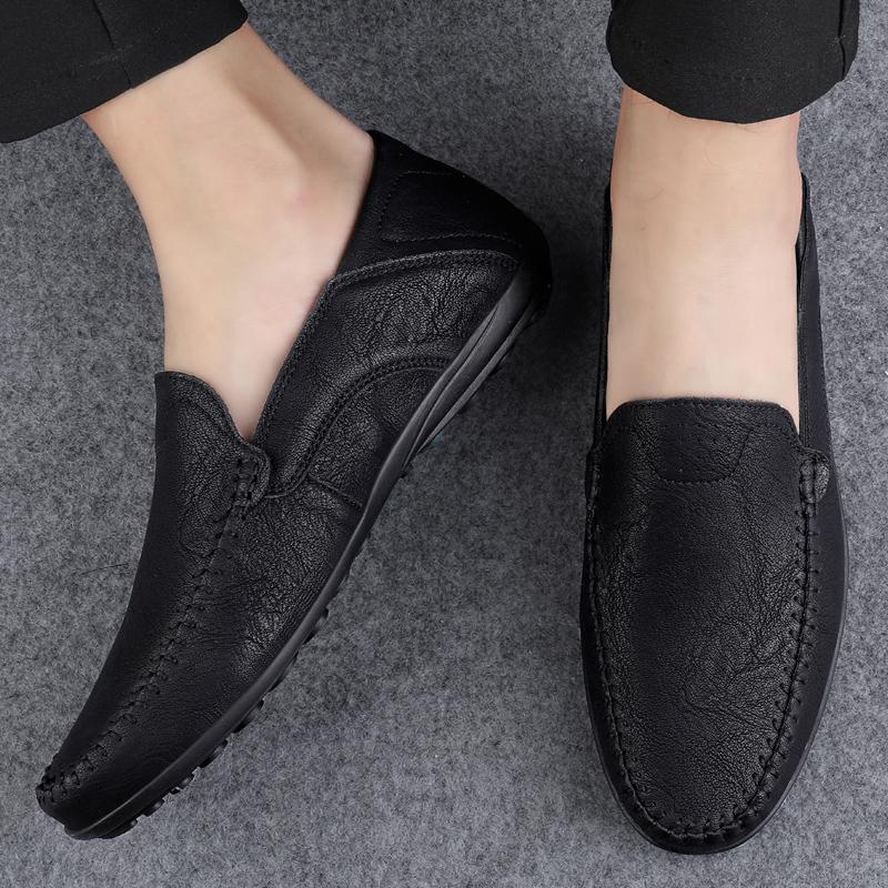 Fashion Men's Casual Leather Shoes Four Seasons Plus Size 47 Soft Sole Comfort Outdoor Fashion Youth Business Leather Shoes Driving Shoe