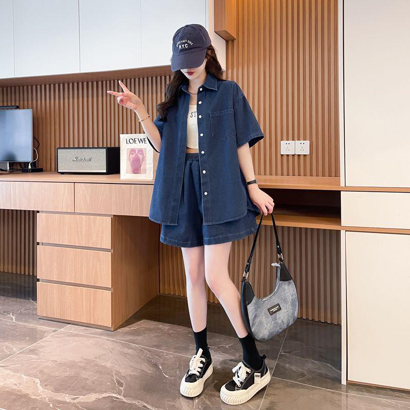 Retro Blue Women s Denim Jacket and Outfit Set - Casual, Loose, Temperament Style for Spring, Autumn, and Summer (80-300 Jin). M for 40-50 kg