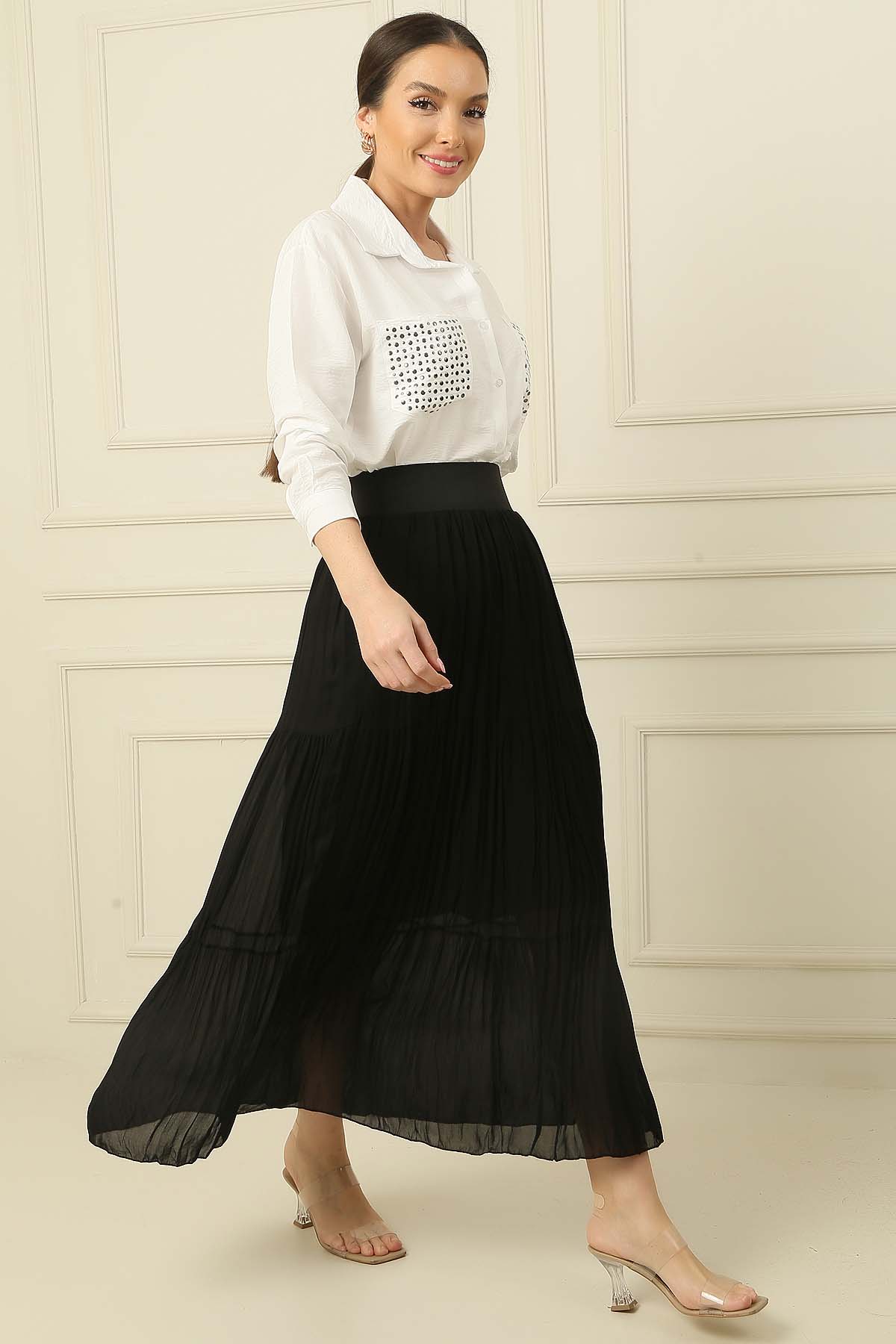 

Трехслойная длинная шифоновая юбка на подкладке с толстой эластичной талией S чёрный