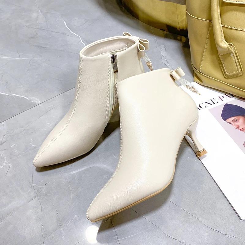 

Сексуальне взуття Жіночі туфлі на високих підборах Чорні Сексуальні Чоботи до щиколотки з гострим носком Осінні туфлі для сукні Жіночі зимові чоботи 38 білий