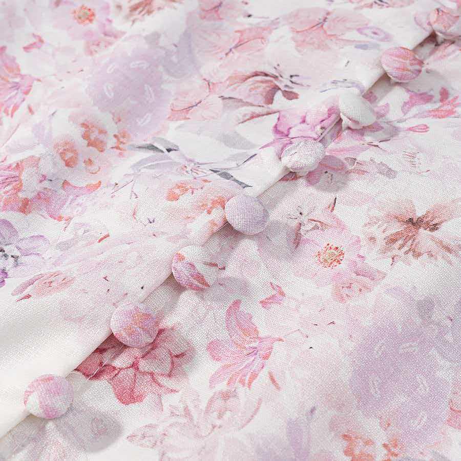 Rochie de vară roz cu imprimeu floral, cu mâneci lungi și talie marcată, pentru femei, stil european și american