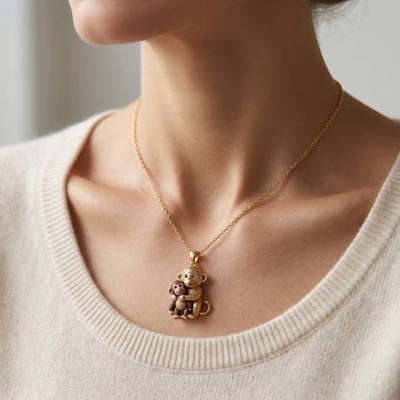 Punch The Monkey Necklace Cute Baby Macaque Orangutan Pendant Necklace Women Men Jewelry Pocket Hug Gift for Friends Loved Ones