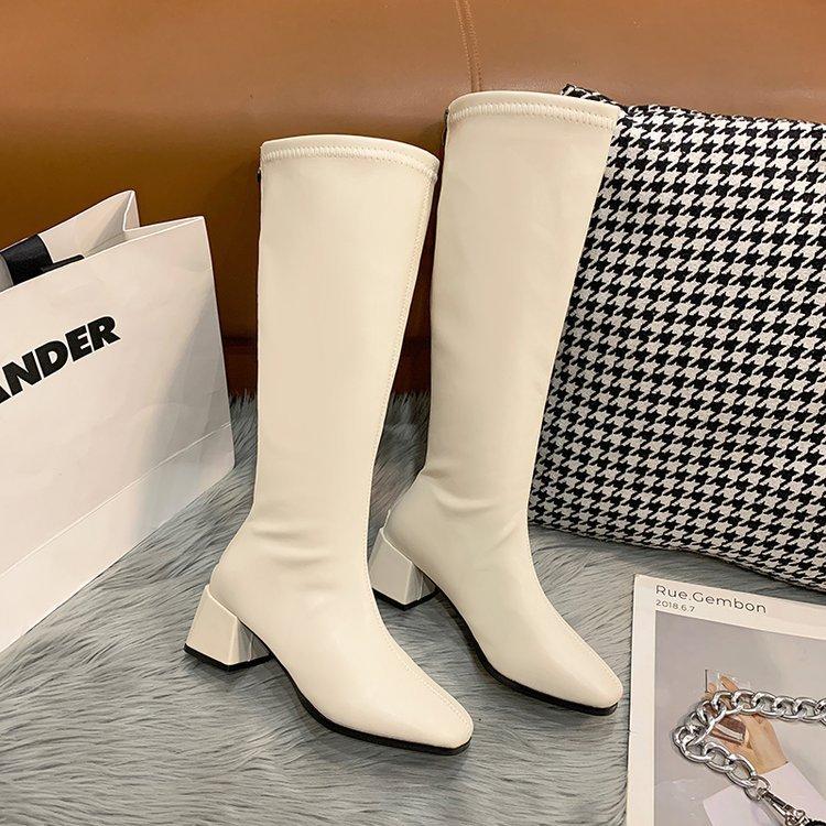 

Осенние новые женские ботфорты до колена Уличная мода противоскользящая обувь На толстом каблуке облегающие женские ботинки Повседневная удобная обувь Botas 42 бежевый