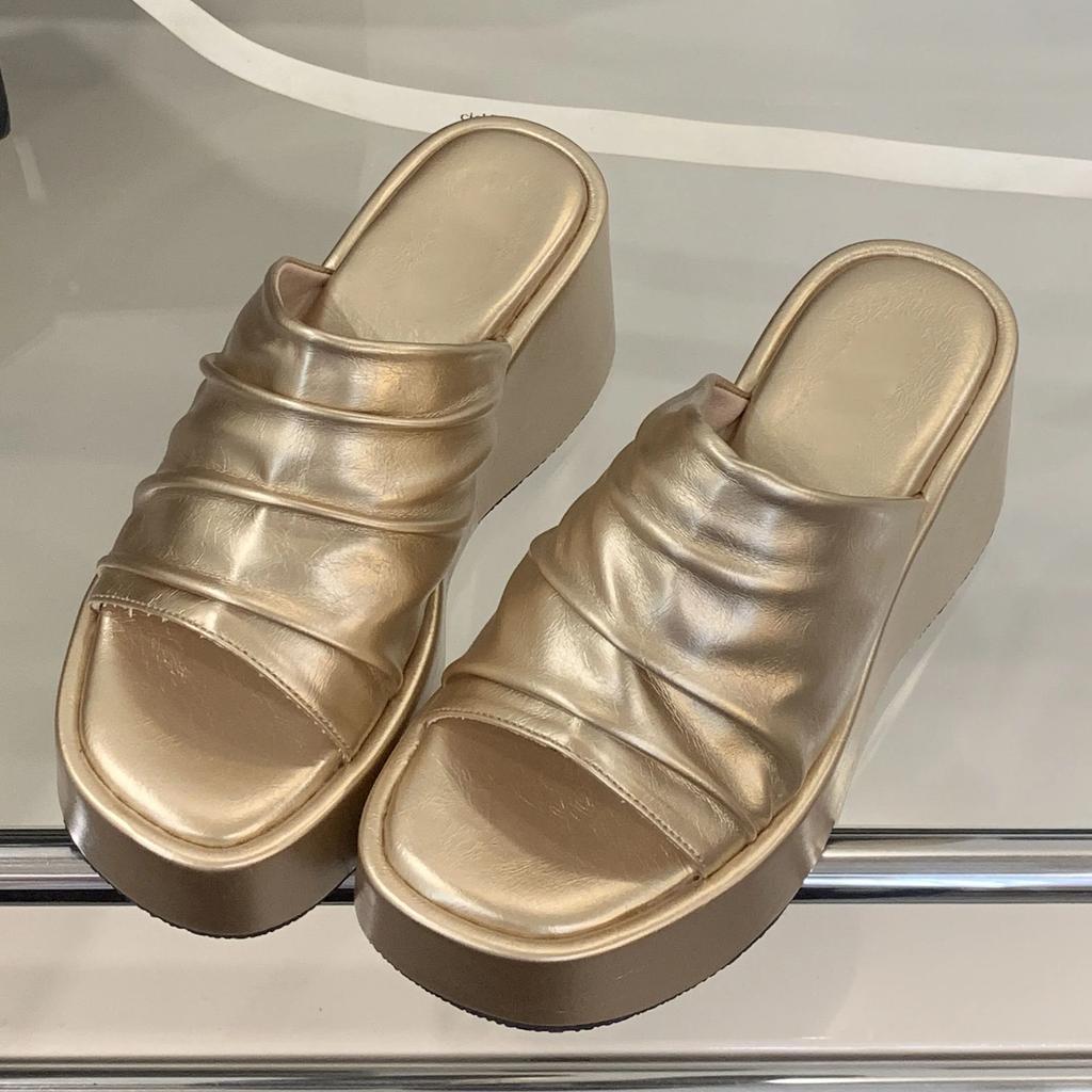 Fashion Eilyken Summer Open Toe Platform Wedges Slippers Women Designer Pleated Thick Bottom Heels Slide Ladies Shoes Zapatos De Mujer