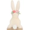 Easter Bunny Rabbit Fur Bunny On a Wooden Base with Decoration 25 CM