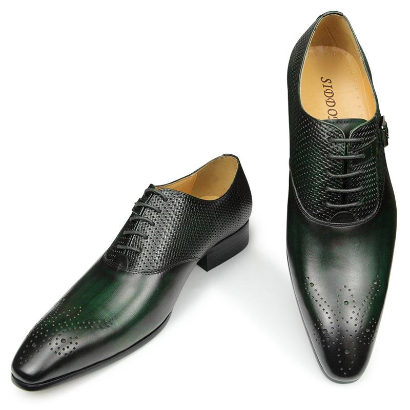

Fashion Luxury Mens Business Genuine Leather Shoes Fashion Wedding Oxfords Lace-up Pointed Toe Black Green Coffee Brogues Dress Shoes 39