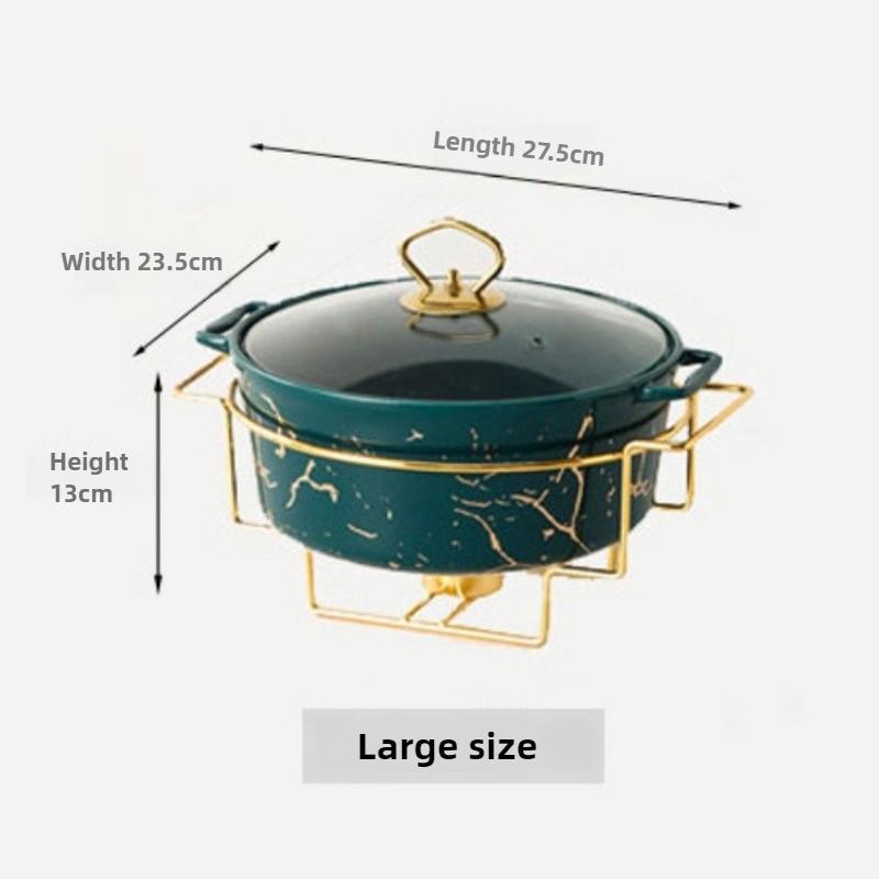 Marble Gold Pattern Nordic Double Ear Ceramic Pot Household Round Soup Pot Tableware Creative Casserole Rack With Candle Holder
