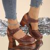 Women’s Closed-Toe Roman Mid Heel Hollow Slide Sandals