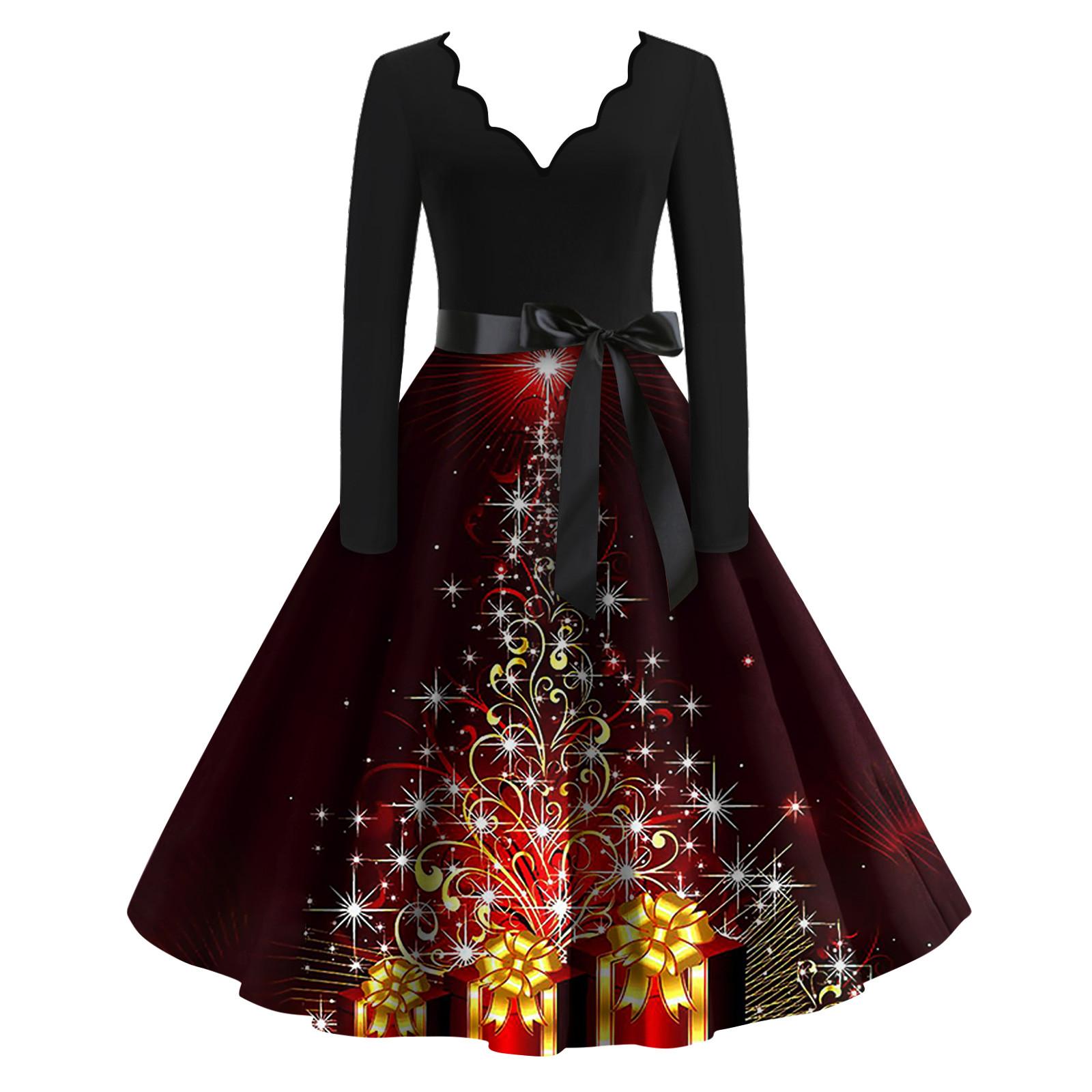 Женские модные повседневные тонкие рождественские платья с длинным рукавом с v-образным — фото 4