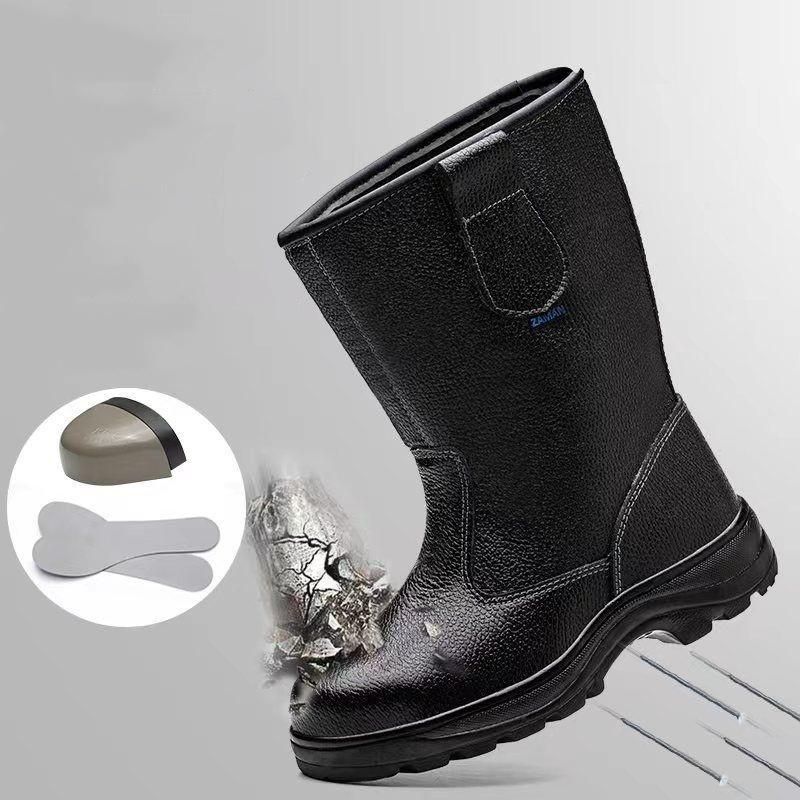 mens fashion steel toe cap work safety boots soft leather tooling security shoes worker high botas safe footwear protection male