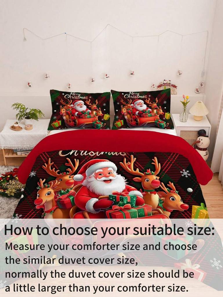 3pcs Christmas Bedding Set:Soft & Comfortable Made Of 100% Polyester Fabric Santa Claus & Sled Pattern Suitable For Bedroom