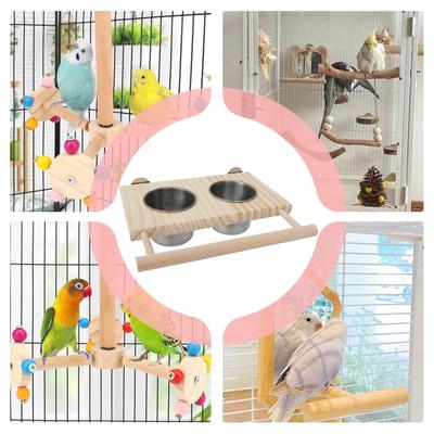 Poleiro para Pássaros Suporte para Pássaros Comedouro de Água Brinquedos para Conure Suprimentos de Madeira para Animais de Estimação Com Tigelas de Aço Inoxidável para Periquito Conure Calopsita