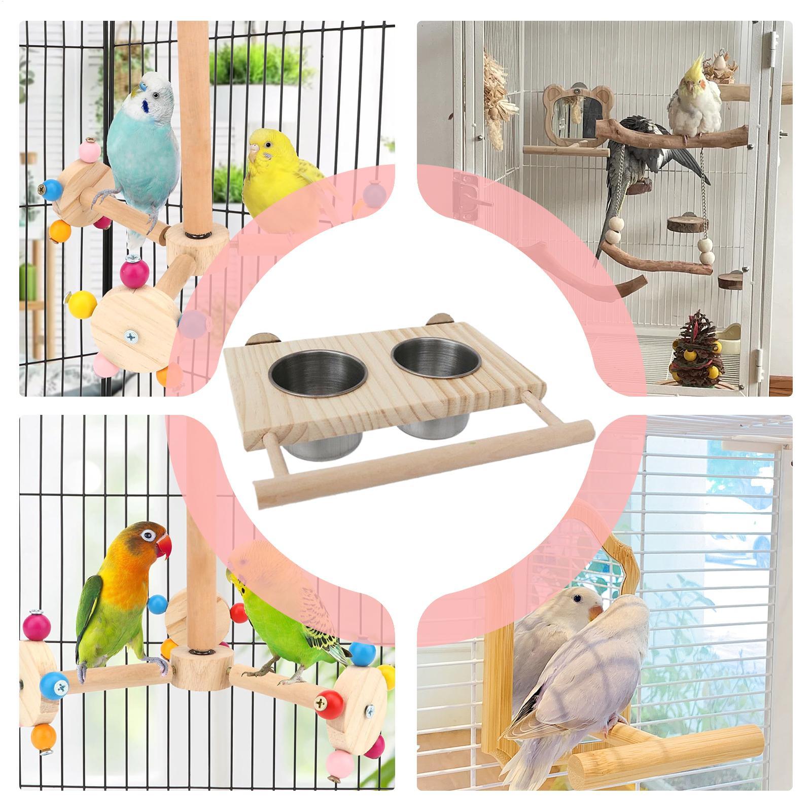 

Жердина для птахів Стійка для птахів Поїлка Іграшки для конура Дерев яні товари для домашніх тварин З мисками з нержавіючої сталі Для хвилястого папужки Конура Какаду CN